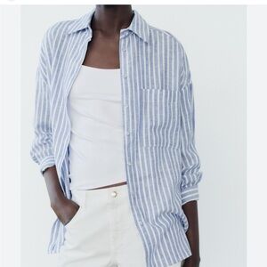 Zara NWT Blue and White Striped Button-Up Shirt